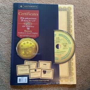 Southworth Certificates Parchment Paper With CD Business Certificates Awards NEW